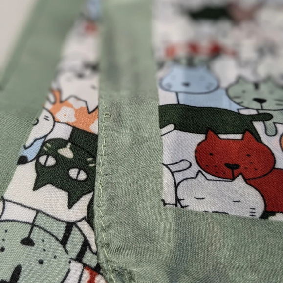 Whimsical cats scarf, neckerchief, light green polyester, unisex - Picture 6 of 11